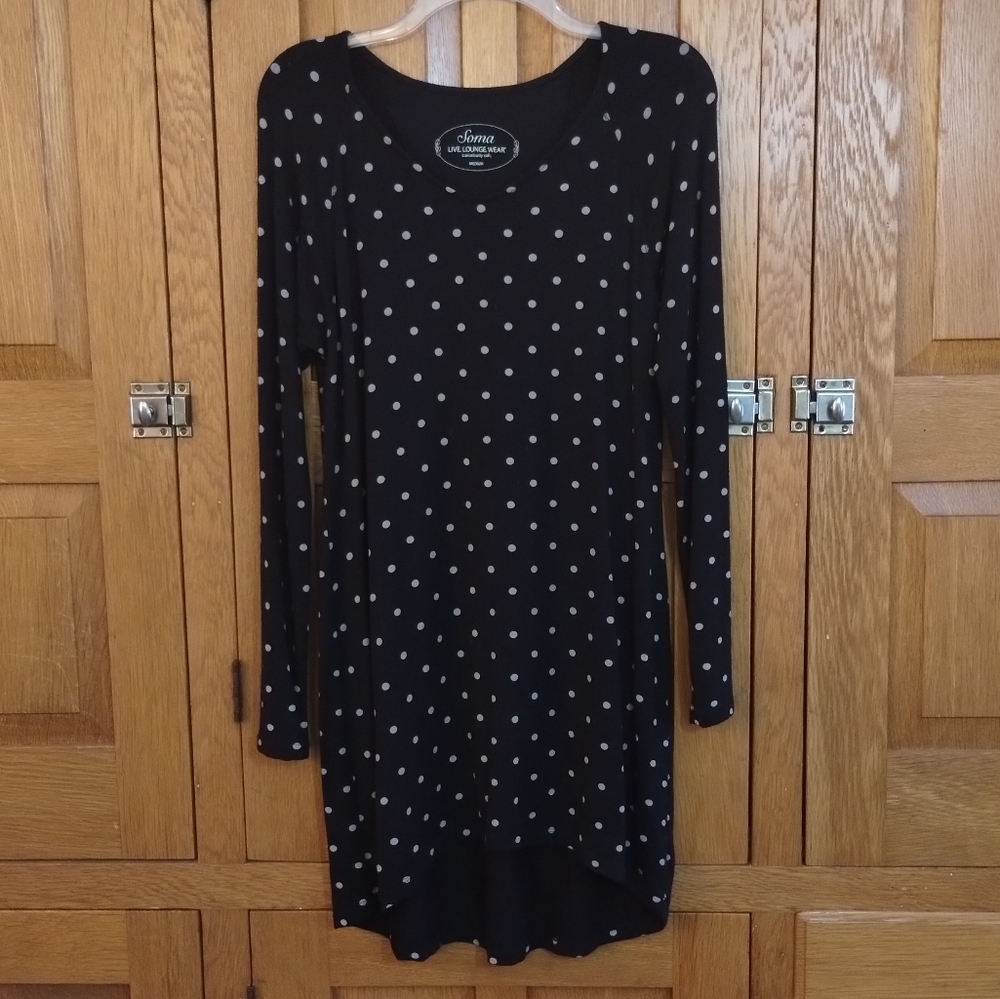 Soma black & tan polka dot long sleeve super soft nightgown house dress